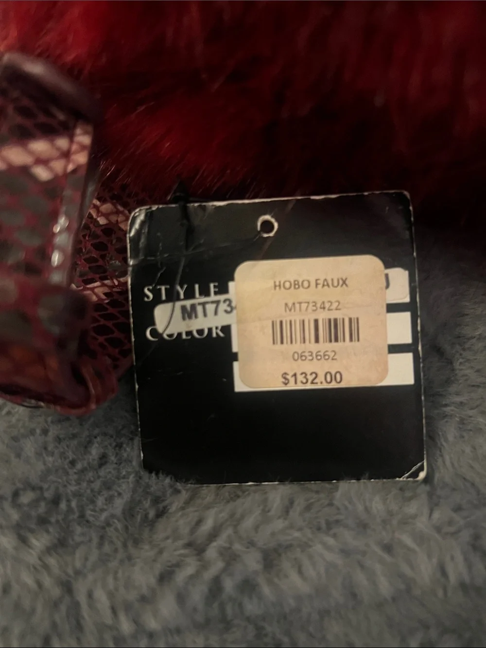 SR Sondra Roberts Deep Red Faux Fur Hobo with Logo Charm NWT retail $132